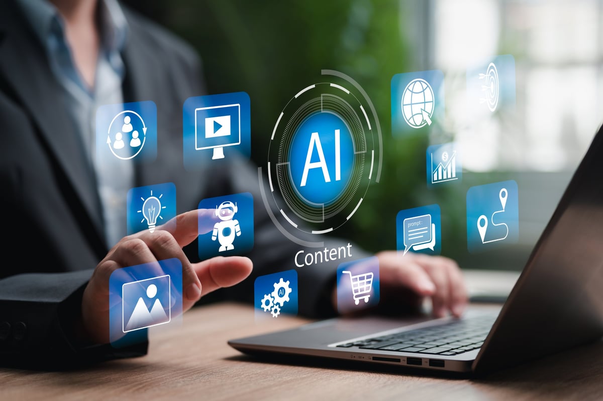 Businessman using artificial intelligence for data-driven digital marketing and brand growth