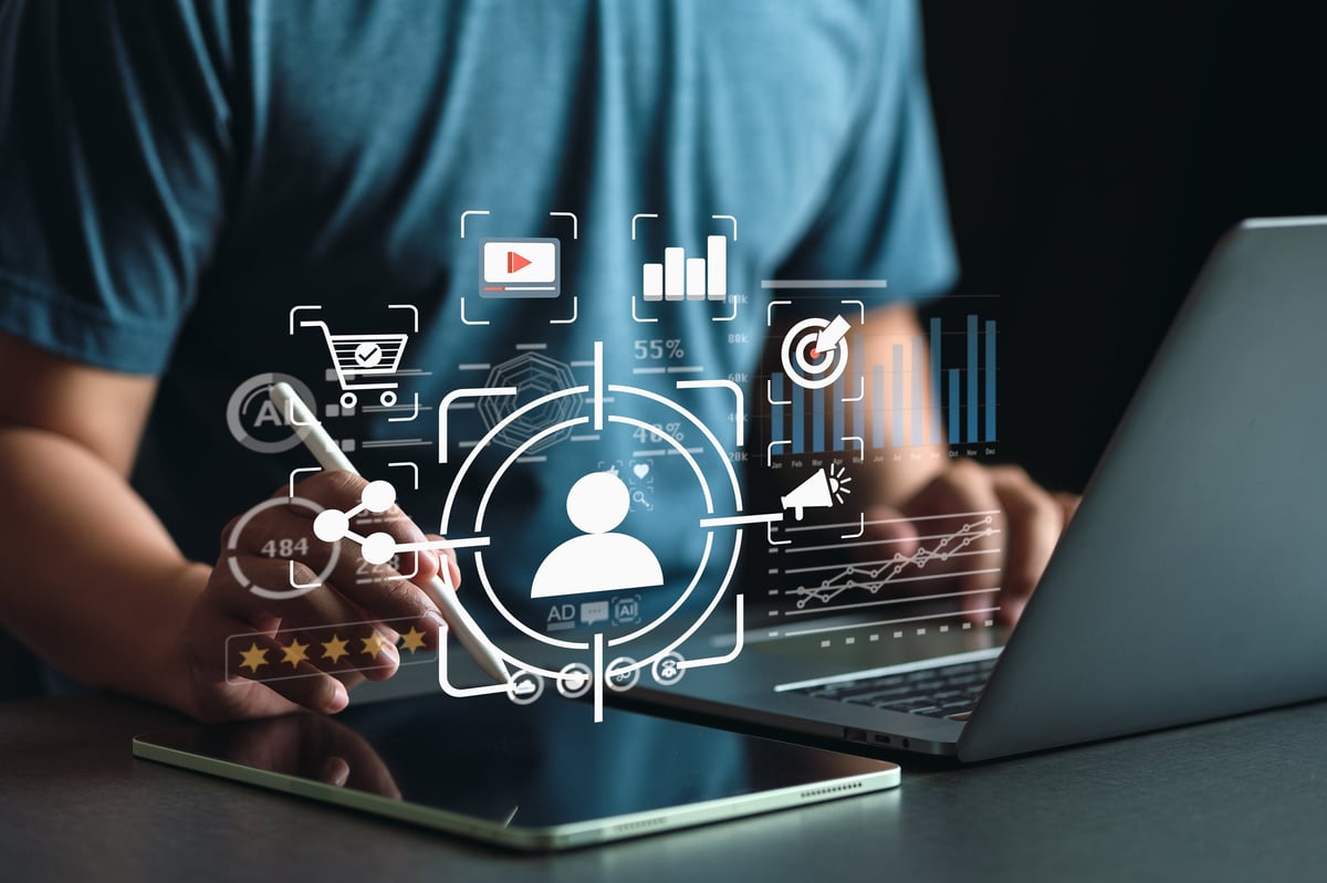 Digital advertising data dashboard showing audience targeting and campaign analytics